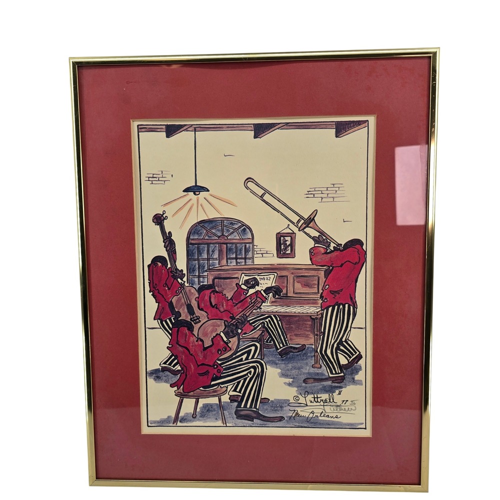 Vintage 1977 Luttrell II New Orleans Jazz Band Art Print Framed 15x12
